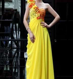 Yellow One Shoulder Flower Dresses #30548 image