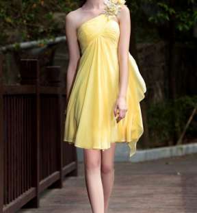 Sexy One Shoulder Yellow Party Dress #6032 image