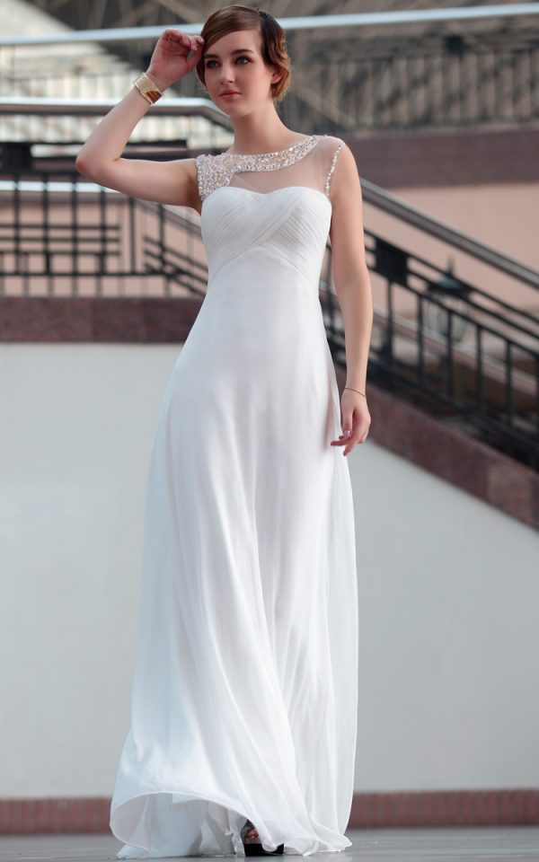 Lace Floor Length Sexy White semi formal dress #30626