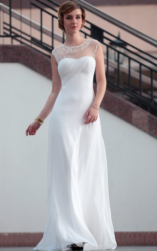 Lace Floor Length Sexy White semi formal dress #30626