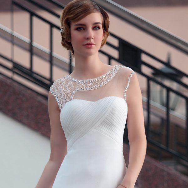 Lace Floor Length Sexy White semi formal dress #30626