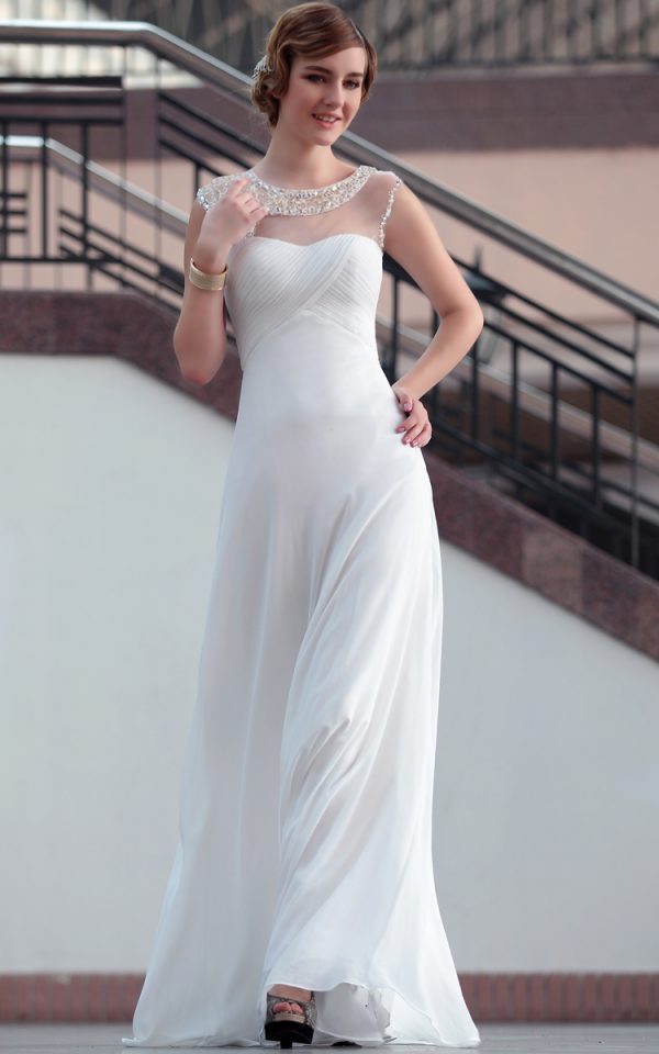 Lace Floor Length Sexy White semi formal dress #30626