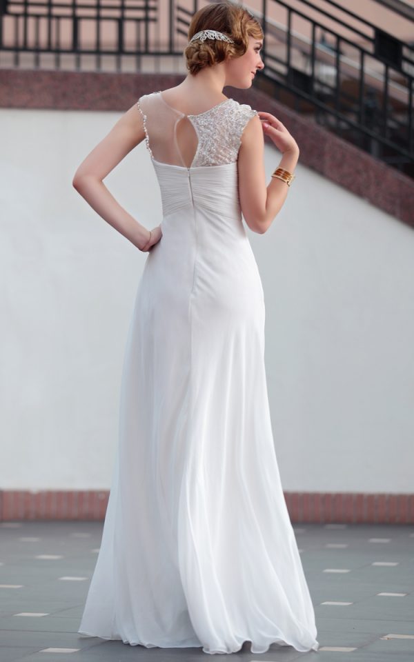 Lace Floor Length Sexy White semi formal dress #30626