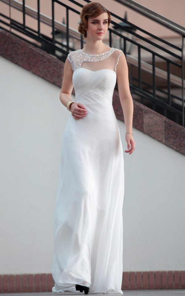 Lace Floor Length Sexy White semi formal dress #30626