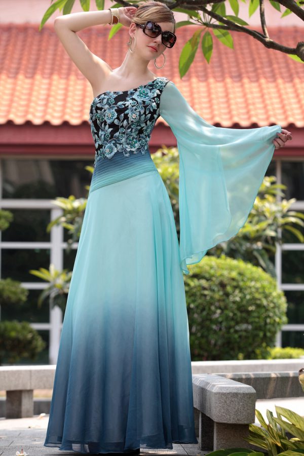floor length one shoulder appliqued wedding party dresses #30640