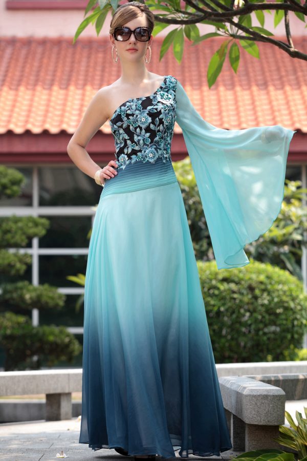 floor length one shoulder appliqued wedding party dresses #30640