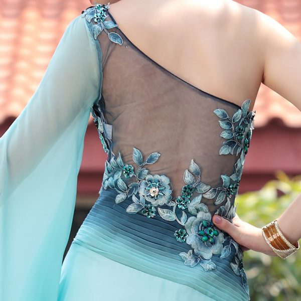 floor length one shoulder appliqued wedding party dresses #30640