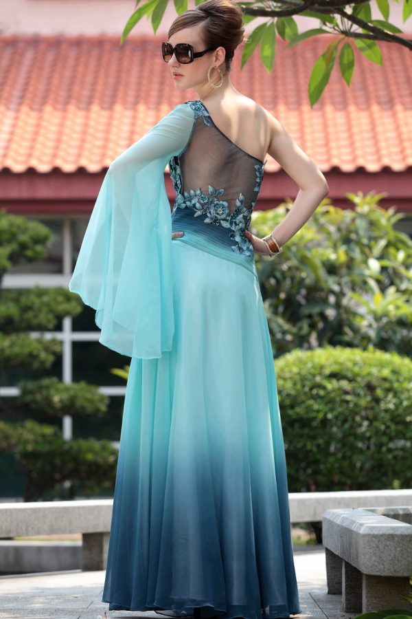 floor length one shoulder appliqued wedding party dresses #30640