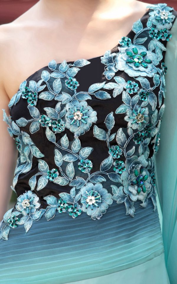 floor length one shoulder appliqued wedding party dresses #30640