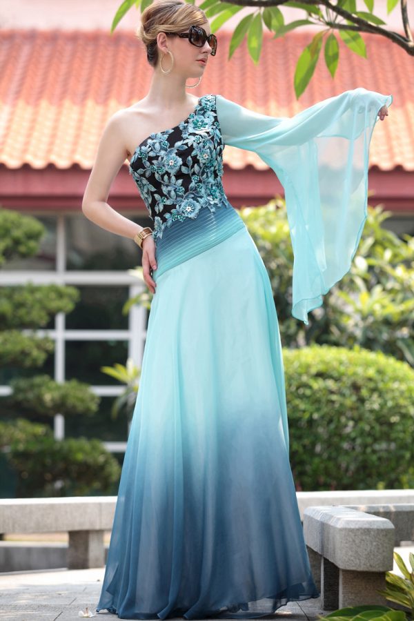 floor length one shoulder appliqued wedding party dresses #30640