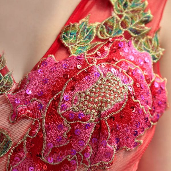 China red high collar wedding dress with applique #30652