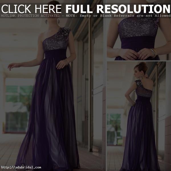 Left one shoulder transparent purple tulle mother of the brides dresses with sequins #30653