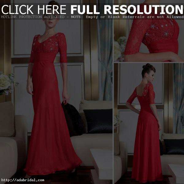 Lace Middle Sleeves Red mother of the birdes dresses #30738_2