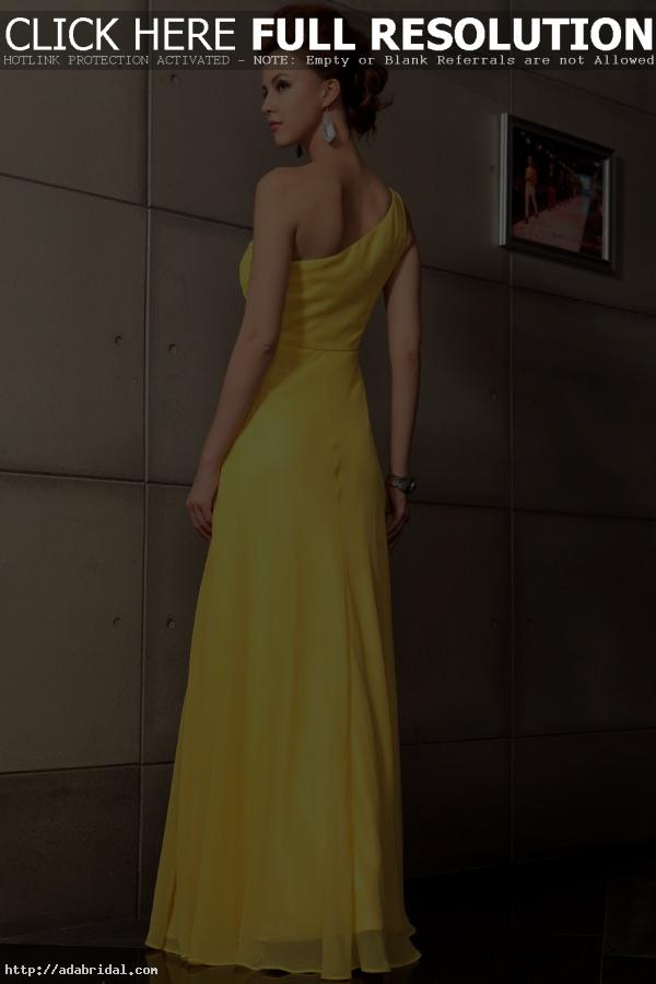 One Shoulder Yellow Evening Gown Dresses #30711 – Celebrity Dresses