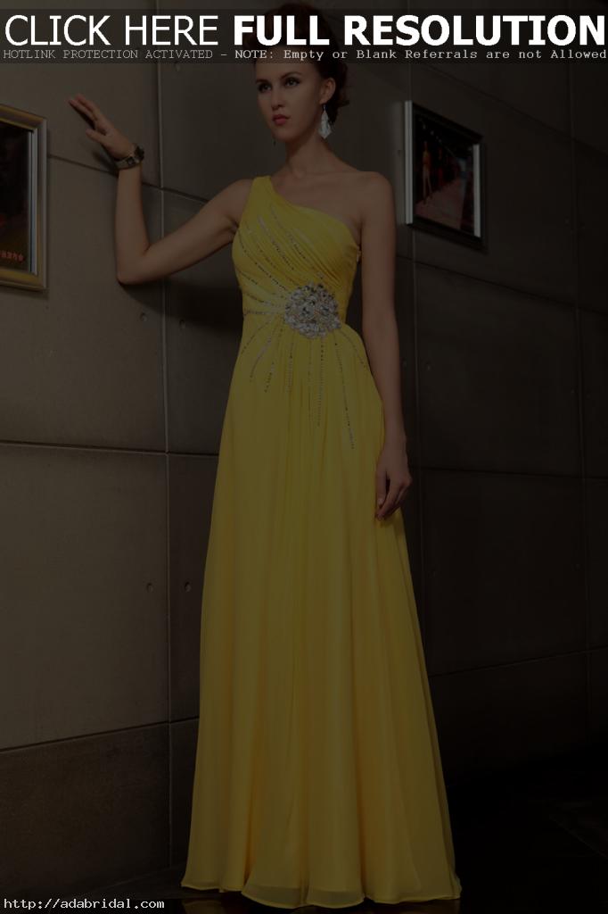 One Shoulder Yellow Evening Gown Dresses 30711