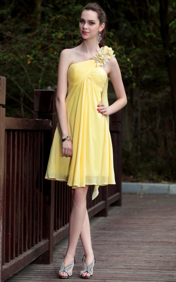 Sexy One Shoulder Yellow Party Dress #6032