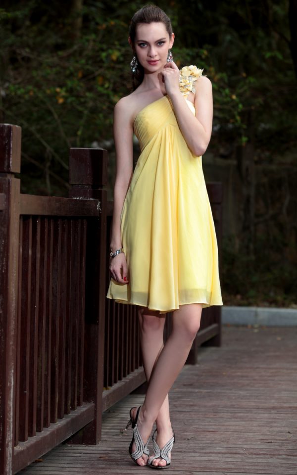Sexy One Shoulder Yellow Party Dress #6032